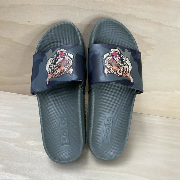 Polo Ralph Lauren Mens Cayson Green Camo Tiger Head Slide Sandals Size 8 D main image 2